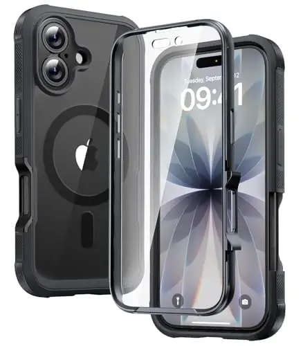 Diaclara for iPhone 17 Case 6.3'', Full-Body Military Grade Drop Protection Outdoor Phone case with Built-in Screen Protector, Easy Installation,No Gap,Compatible with MagSafe, Black 