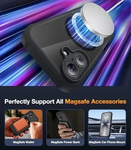 Diaclara Magnetic Designed for iPhone 17 Case 6.3'', Full-Body Military Grade Drop Protection Outdoor Phone case with Built-in Screen Protector, Easy Installation,No Gap,Compatible with MagSafe, Black - 4