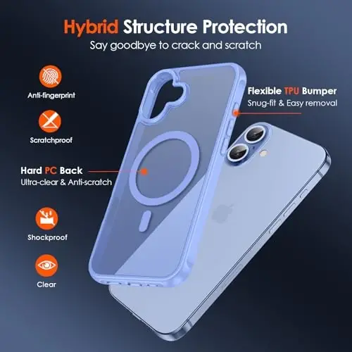 ivoler Magnetic Case for iPhone 17 6.3'' [Compatible with Magsafe] [15FT Military Grade Protection] Magnetic Charger Case Bumper for, Frosted Translucent Back for iPhone 17 Cover- Light Blue - 3