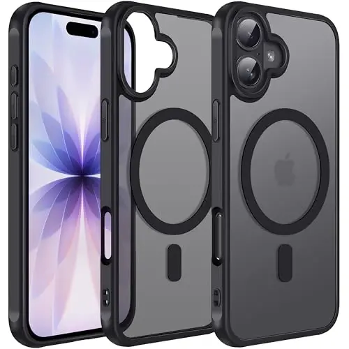 ivoler Magnetic Case for iPhone 17 6.3'' [Compatible with Magsafe] [15FT Military Grade Protection] Magnetic Charger Case Bumper for, Frosted Translucent Back for Cover iPhone 17- Black - IVOLER