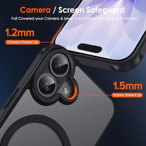 ivoler Magnetic Case for iPhone 17 6.3'' [Compatible with Magsafe] [15FT Military Grade Protection] Magnetic Charger Case Bumper for, Frosted Translucent Back for Cover iPhone 17- Black - 7