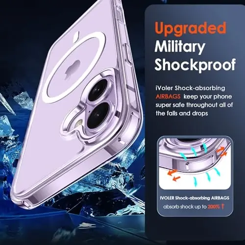 ivoler Magnetic Case for iPhone 17 6.3'' [Compatible with Magsafe] [15FT Military Grade Protection] Magnetic Charger Case Bumper, Frosted Translucent Back for iPhone 17 Cover - Clear - 6