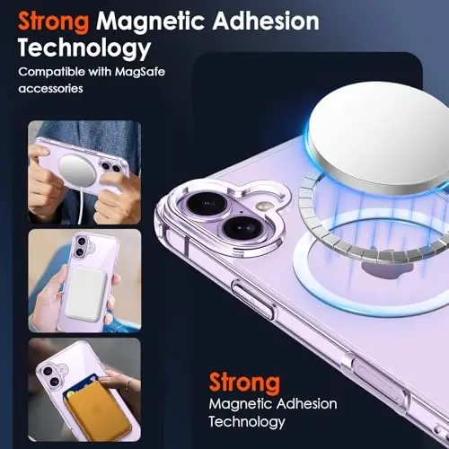 ivoler Magnetic Case for iPhone 17 6.3'' [Compatible with Magsafe] [ 15FT Military Grade Protection] Magnetic Charger Case Bumper, Frosted Translucent Back for iPhone 17 Cover - Clear - 4