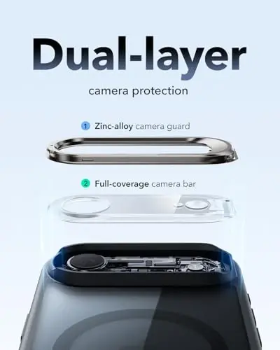 iPhone 17 Air Case uchun ESR g'ilofi, stendli, MagSafe bilan mos keladigan kamera boshqaruvchi qopqoq, harbiy standartdagi zarbadan himoya magnit telefon g'ilofi, tirnalishga chidamli orqa qopqoq, shaffof qora - 2