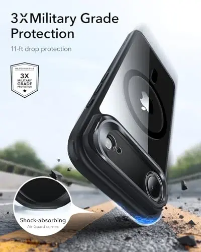 iPhone 17 Air Case uchun ESR g'ilofi, stendli, MagSafe bilan mos keladigan kamera boshqaruvchi qopqoq, harbiy standartdagi zarbadan himoya magnit telefon g'ilofi, tirnalishga chidamli orqa qopqoq, shaffof qora - 3