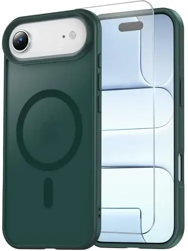 iPhone 17 Air için Ekran Koruyuculu Temdan Kılıf, Magsafe Uyumlu, Sararma Karşıtı, Askeri Sınıf Koruma, Darbeye Dayanıklı İnce Manyetik Telefon Kılıfı Kapağı, Orman Yeşili 