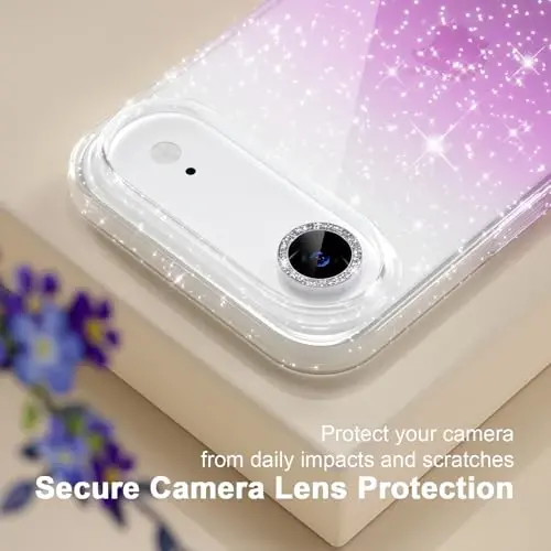 Choiche Compatible for iPhone 17 Air Case, Women Cute Clear Glitter Bling Sparkly Case, [1 x Diamond Camera Lens Protectors] [2 x Tempered Glass Screen Protectors] 6.5-inch (Glitter Clear/Purple) - 3