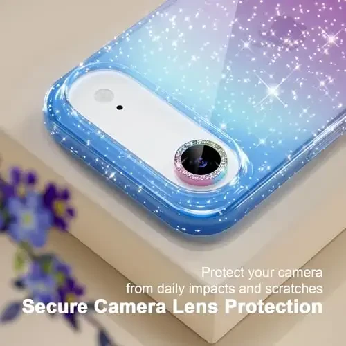 Choiche Compatible for iPhone 17 Air Case, Women Cute Clear Glitter Bling Sparkly Case, [1 x Diamond Camera Lens Protectors] [2 x Tempered Glass Screen Protectors] 6.5-inch (Glitter Blue/Purple) - 3