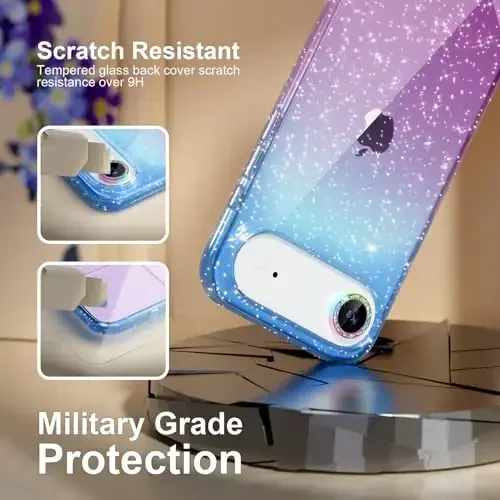 Choiche Compatible for iPhone 17 Air Case, Women Cute Clear Glitter Bling Sparkly Case, [1 x Diamond Camera Lens Protectors] [2 x Tempered Glass Screen Protectors] 6.5-inch (Glitter Blue/Purple) - 5