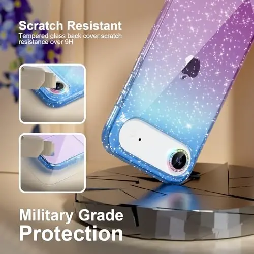 Choiche Compatible for iPhone 17 Air Case, Women Cute Clear Glitter Bling Sparkly Case, [1 x Diamond Camera Lens Protectors] [2 x Tempered Glass Screen Protectors] 6.5-inch (Glitter Blue/Purple) - 5