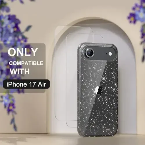 Choiche Compatible for iPhone 17 Air Case, Women Cute Clear Glitter Bling Sparkly Case, [1 x Diamond Camera Lens Protectors] [2 x Tempered Glass Screen Protectors] 6.5-inch (Glitter Black) - 2