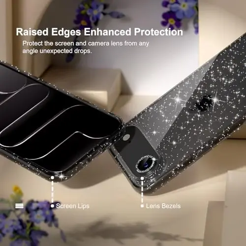 Choiche Compatible for iPhone 17 Air Case, Women Cute Clear Glitter Bling Sparkly Case, [1 x Diamond Camera Lens Protectors] [2 x Tempered Glass Screen Protectors] 6.5-inch (Glitter Black) - 4