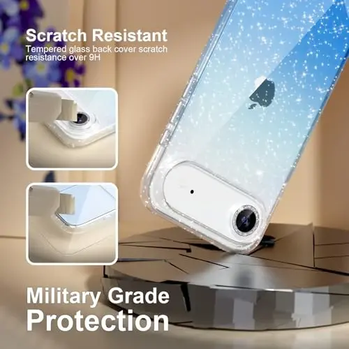 Choiche Compatible for iPhone 17 Air Case, Women Cute Clear Glitter Bling Sparkly Case, [1 x Diamond Camera Lens Protectors] [2 x Tempered Glass Screen Protectors] 6.5-inch (Glitter Clear/Blue) - 5