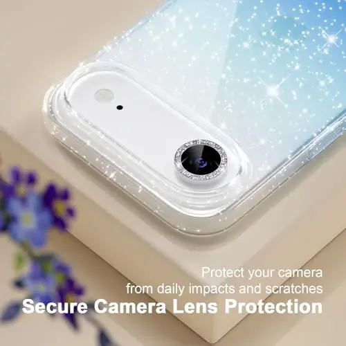 Choiche Compatible for iPhone 17 Air Case, Women Cute Clear Glitter Bling Sparkly Case, [1 x Diamond Camera Lens Protectors] [2 x Tempered Glass Screen Protectors] 6.5-inch (Glitter Clear/Blue) - 3