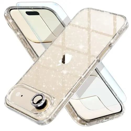 Choiche Compatible for iPhone 17 Air Case, Women Cute Clear Glitter Bling Sparkly Case, [1 x Diamond Camera Lens Protectors] [2 x Tempered Glass Screen Protectors] 6.5-inch (Glitter Clear) - CHOICHE