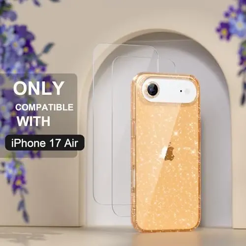 Choiche Compatible for iPhone 17 Air Case, Women Cute Clear Glitter Bling Sparkly Case, [1 x Diamond Camera Lens Protectors] [2 x Tempered Glass Screen Protectors] 6.5-inch (Glitter Gold) - 2