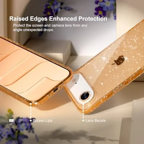 Choiche Compatible for iPhone 17 Air Case, Women Cute Clear Glitter Bling Sparkly Case, [1 x Diamond Camera Lens Protectors] [2 x Tempered Glass Screen Protectors] 6.5-inch (Glitter Gold) - 4