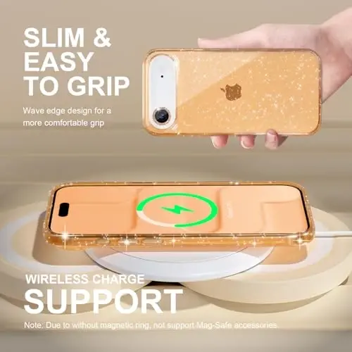 Choiche Compatible for iPhone 17 Air Case, Women Cute Clear Glitter Bling Sparkly Case, [1 x Diamond Camera Lens Protectors] [2 x Tempered Glass Screen Protectors] 6.5-inch (Glitter Gold) - 6