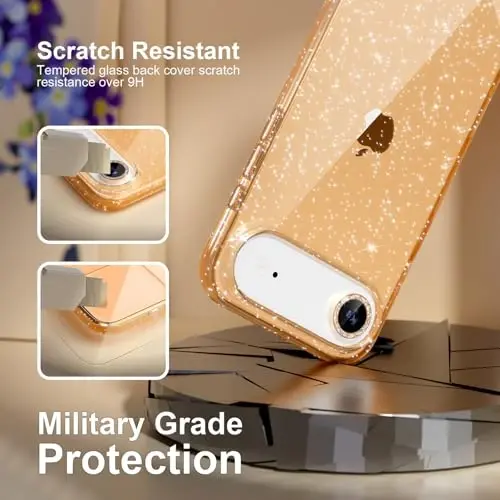 Choiche Compatible for iPhone 17 Air Case, Women Cute Clear Glitter Bling Sparkly Case, [1 x Diamond Camera Lens Protectors] [2 x Tempered Glass Screen Protectors] 6.5-inch (Glitter Gold) - 5