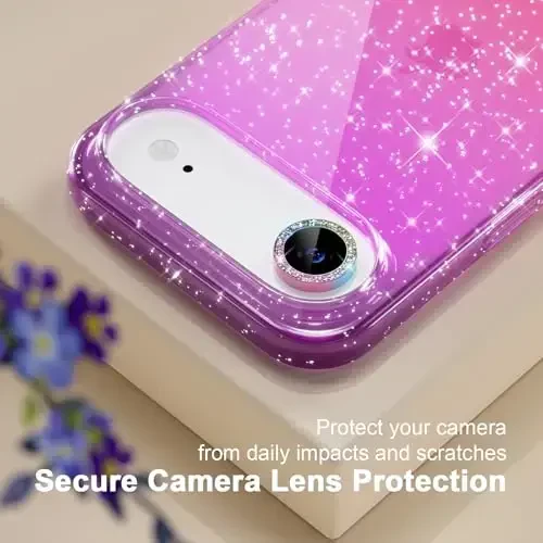 Choiche Compatible for iPhone 17 Air Case, Women Cute Clear Glitter Bling Sparkly Case, [1 x Diamond Camera Lens Protectors] [2 x Tempered Glass Screen Protectors] 6.5-inch (Glitter Purple/Pink) - 3