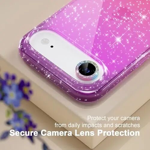 Choiche Compatible for iPhone 17 Air Case, Women Cute Clear Glitter Bling Sparkly Case, [1 x Diamond Camera Lens Protectors] [2 x Tempered Glass Screen Protectors] 6.5-inch (Glitter Purple/Pink) - 3