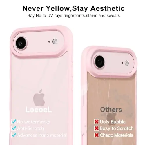 LoeoeL for iPhone 17 Air Case Clear, Transparent Hybrid iPhone 17 Air Phone Case [Hard Plastic & Soft Silicone Bumper] Acrylic Non Yellowing Thin Slim Protective Cover for Women, Light Pink - 4