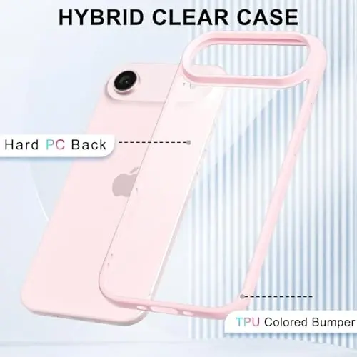 iPhone 17 Air Kılıfı Şeffaf, Saydam Hibrit iPhone 17 Air Telefon Kılıfı [Sert Plastik ve Yumuşak Silikon Tampon] Kadınlar için Akrilik Sararmayan İnce Koruyucu Kapak, Açık Pembe - 3