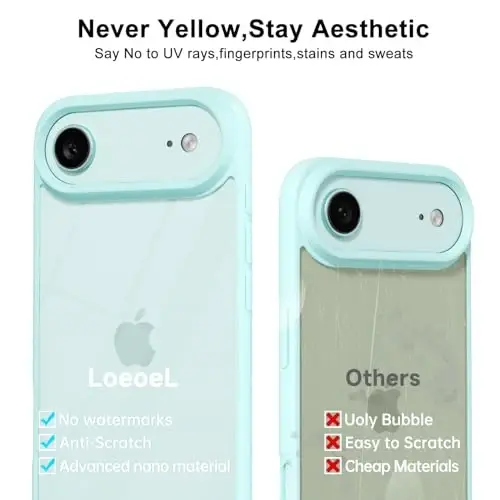 LoeoeL for iPhone 17 Air Case Clear, Transparent Hybrid iPhone 17 Air Phone Case [Hard Plastic & Soft Silicone Bumper] Acrylic Non Yellowing Thin Slim Protective Cover for Women, Teal - 4