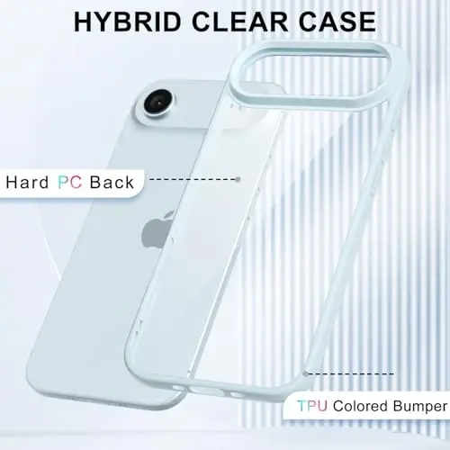 LoeoeL for iPhone 17 Air Case Clear, Transparent Hybrid iPhone 17 Air Phone Case [Hard Plastic & Soft Silicone Bumper] Acrylic Non Yellowing Thin Slim Protective Cover for Women, Light Blue - 3