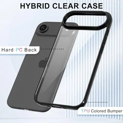 iPhone 17 Air Kılıfı Şeffaf, Transparan Hibrit iPhone 17 Air Telefon Kılıfı [Sert Plastik ve Yumuşak Silikon Tampon] Akrilik Sararmayan İnce Koruyucu Kapak, Siyah - 3
