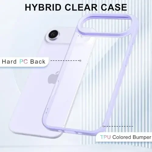 LoeoeL for iPhone 17 Air Case Clear, Transparent Hybrid iPhone 17 Air Phone Case [Hard Plastic & Soft Silicone Bumper] Acrylic Non Yellowing Thin Slim Protective Cover for Women, Purple Lavender - 3