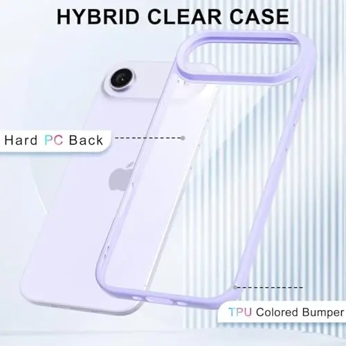 iPhone 17 Air Kılıfı Şeffaf, Transparan Hibrit iPhone 17 Air Telefon Kılıfı [Sert Plastik & Yumuşak Silikon Tampon] Akrilik Sararmayan İnce Koruyucu Kapak Kadınlar için, Mor Lavanta - 3