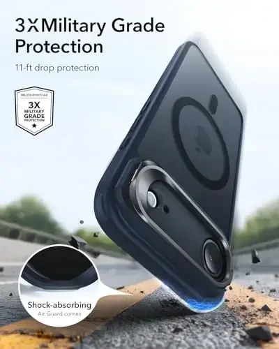 iPhone 17 Air uchun ESR Stash Standli g‘ilofi, MagSafe bilan mos keladigan kamera boshqaruvchi qopqoq, harbiy darajadagi zarbadan himoya qiluvchi magnit telefon g‘ilofi, tirnalishga chidamli orqa qopqoq, muzli ko‘k - 3