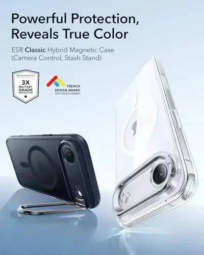 iPhone 17 Air uchun ESR Stash Standli g‘ilofi, MagSafe bilan mos keladigan kamera boshqaruvchi qopqoq, harbiy darajadagi zarbadan himoya qiluvchi magnit telefon g‘ilofi, tirnalishga chidamli orqa qopqoq, muzli ko‘k - 5