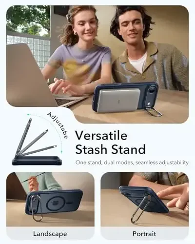 iPhone 17 Air uchun ESR Stash Standli g‘ilofi, MagSafe bilan mos keladigan kamera boshqaruvchi qopqoq, harbiy darajadagi zarbadan himoya qiluvchi magnit telefon g‘ilofi, tirnalishga chidamli orqa qopqoq, muzli ko‘k - 6