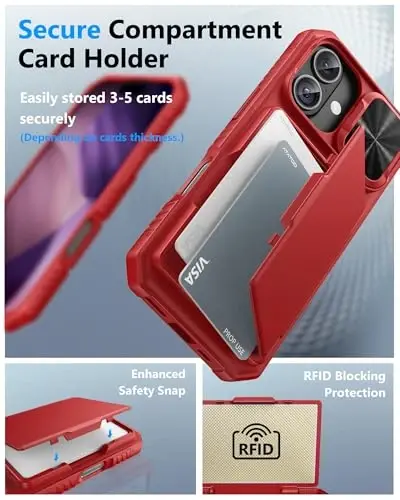 ATATOO for iPhone 17 Case Wallet, Built-in Credit Card Holder (Store 3-5 Cards) & Slide Lens Cover, Military Grade Protection, Strong Silicone Protective Phone Cover Case for iPhone 17 6.3