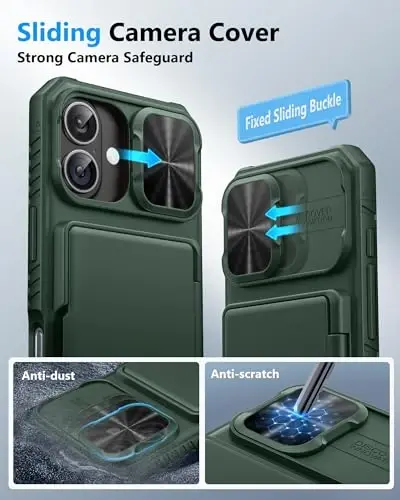 ATATOO for iPhone 17 Case, Built-in Card Holder (Store 3-5 Cards) [RFID] & Sliding Camera Cover, Military Grade Protection, Heavy Duty Sturdy Durable Wallet Cover Case for iPhone 17 6.3