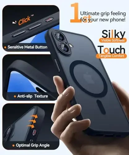 CANSHN Magnetic for iPhone 17 Case, Upgraded [Full Camera Protection] [Compatible with Magsafe] [Translucent Matte] Shockproof Protective Phone Case for iPhone 17 - Black - 7