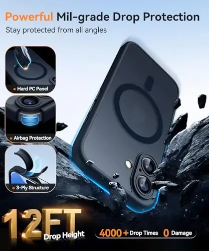 CANSHN Magnetic for iPhone 17 Case, Upgraded [Full Camera Protection] [Compatible with Magsafe] [Translucent Matte] Shockproof Protective Phone Case for iPhone 17 - Black - 6