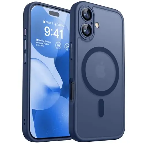 CANSHN Magnetic for iPhone 17 Case, Upgraded [Full Camera Protection] [Compatible with Magsafe] [Translucent Matte] Shockproof Protective Phone Case for iPhone 17 - Deep Blue - 1