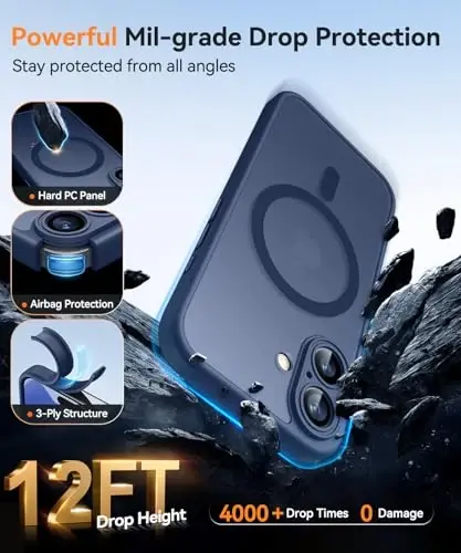 CANSHN Magnetic for iPhone 17 Case, Upgraded [Full Camera Protection] [Compatible with Magsafe] [Translucent Matte] Shockproof Protective Phone Case for iPhone 17 - Deep Blue - 6