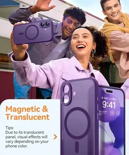 CANSHN Magnetic for iPhone 17 Case, Upgraded [Full Camera Protection] [Compatible with Magsafe] [Translucent Matte] Shockproof Protective Phone Case for iPhone 17 - Deep Purple - 4