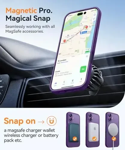 CANSHN Magnetic for iPhone 17 Case, Upgraded [Full Camera Protection] [Compatible with Magsafe] [Translucent Matte] Shockproof Protective Phone Case for iPhone 17 - Deep Purple - 5