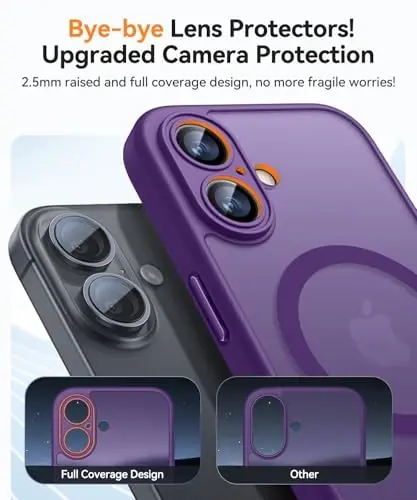 CANSHN Magnetic for iPhone 17 Case, Upgraded [Full Camera Protection] [Compatible with Magsafe] [Translucent Matte] Shockproof Protective Phone Case for iPhone 17 - Deep Purple - 3