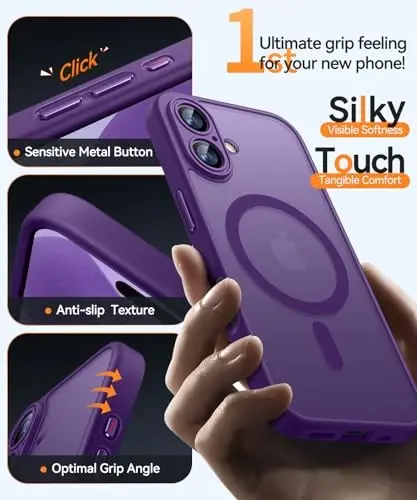 CANSHN Magnetic for iPhone 17 Case, Upgraded [Full Camera Protection] [Compatible with Magsafe] [Translucent Matte] Shockproof Protective Phone Case for iPhone 17 - Deep Purple - 7