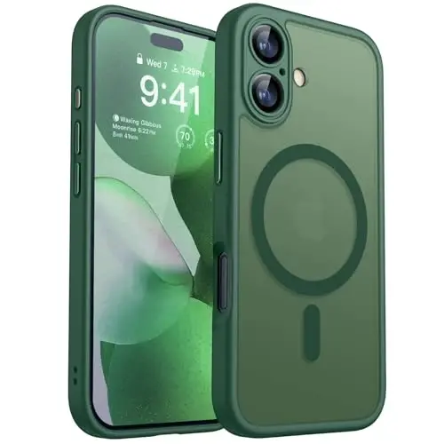 CANSHN Magnetic for iPhone 17 Case, Upgraded [Full Camera Protection] [Compatible with Magsafe] [Translucent Matte] Shockproof Protective Phone Case for iPhone 17 - Deep Green - 1