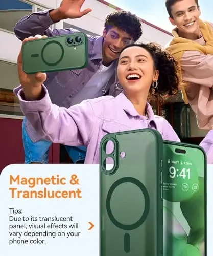 CANSHN Magnetic for iPhone 17 Case, Upgraded [Full Camera Protection] [Compatible with Magsafe] [Translucent Matte] Shockproof Protective Phone Case for iPhone 17 - Deep Green - 4