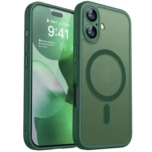 CANSHN Magnetic for iPhone 17 Case, Upgraded [Full Camera Protection] [Compatible with Magsafe] [Translucent Matte] Shockproof Protective Phone Case for iPhone 17 - Deep Green - CANSHN