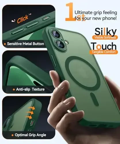 CANSHN Magnetic for iPhone 17 Case, Upgraded [Full Camera Protection] [Compatible with Magsafe] [Translucent Matte] Shockproof Protective Phone Case for iPhone 17 - Deep Green - 7