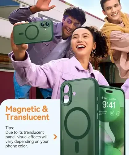 CANSHN Magnetic for iPhone 17 Case, Upgraded [Full Camera Protection] [Compatible with Magsafe] [Translucent Matte] Shockproof Protective Phone Case for iPhone 17 - Deep Green - 4